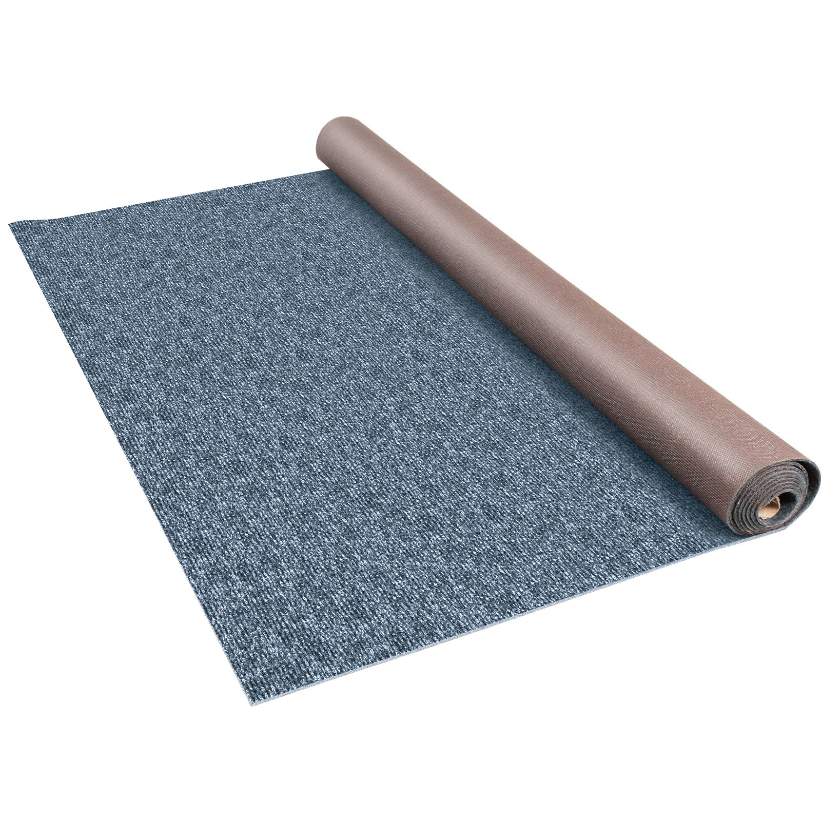 VEVOR marine carpet in blue-gray with a brown back rolled out.