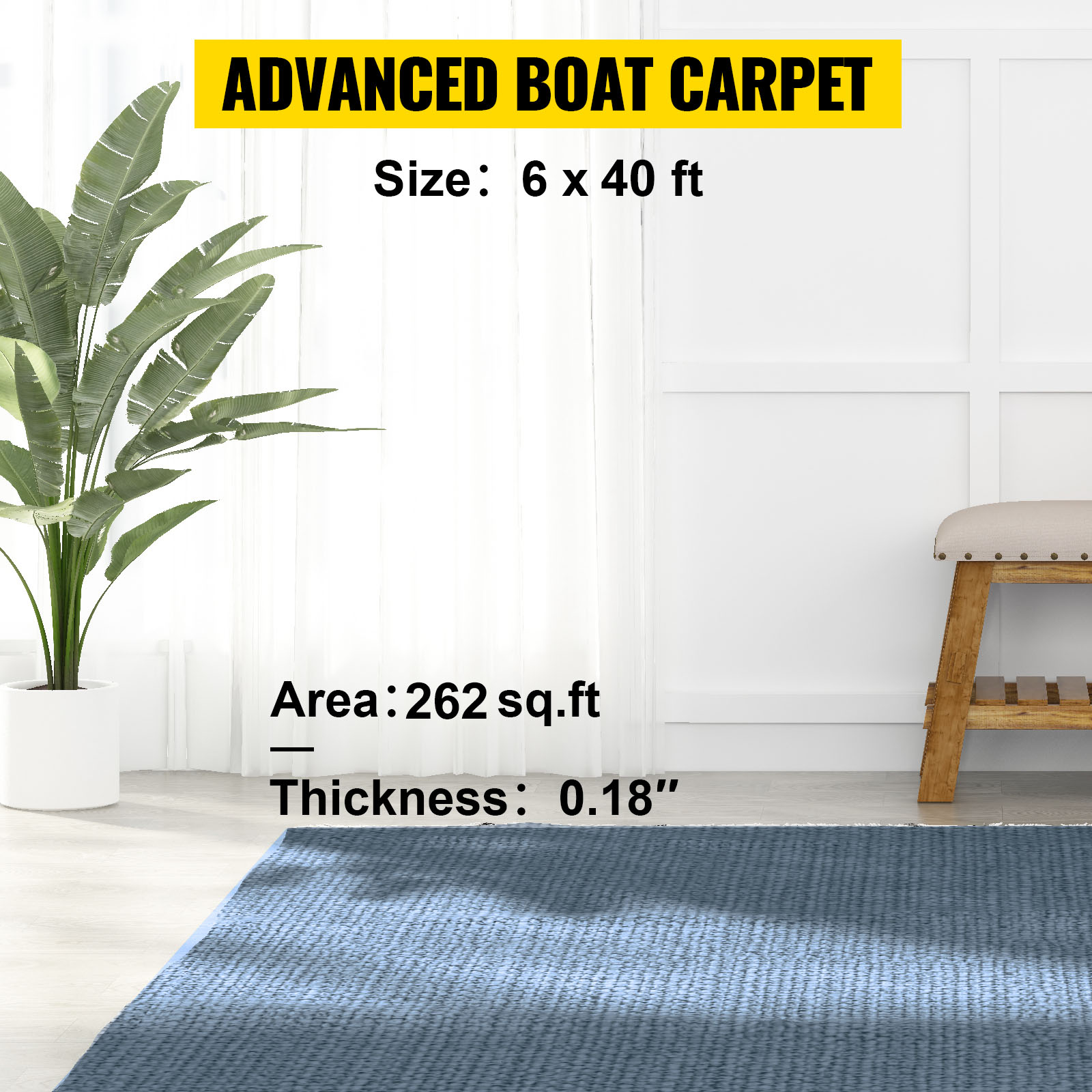 VEVOR marine carpet in blue, 6x40 ft, 262 sq.ft area, and 0.18