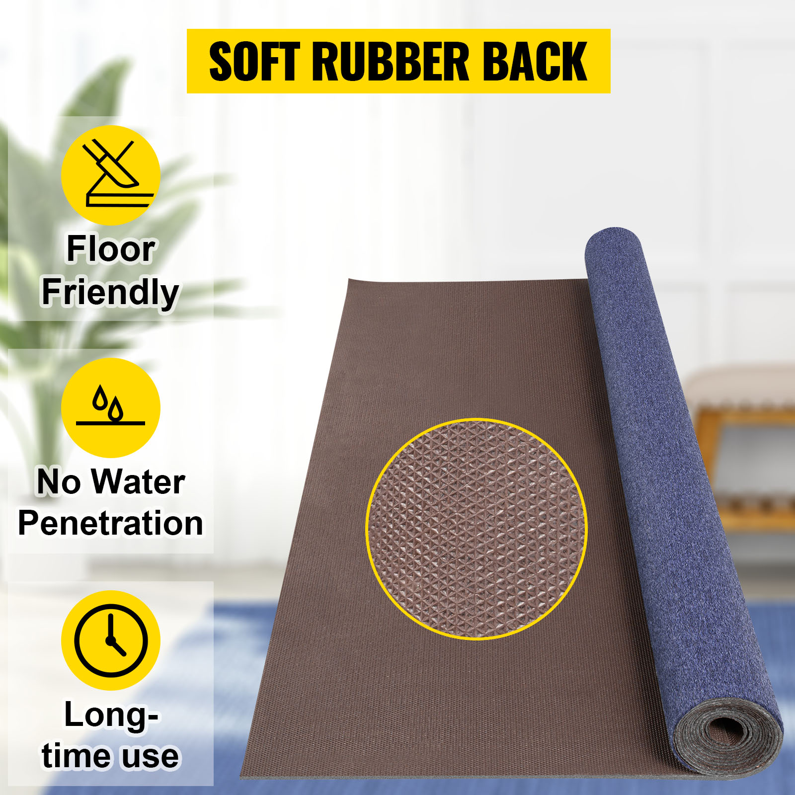 VEVOR marine carpet with soft rubber back, no water penetration, and long-time use.