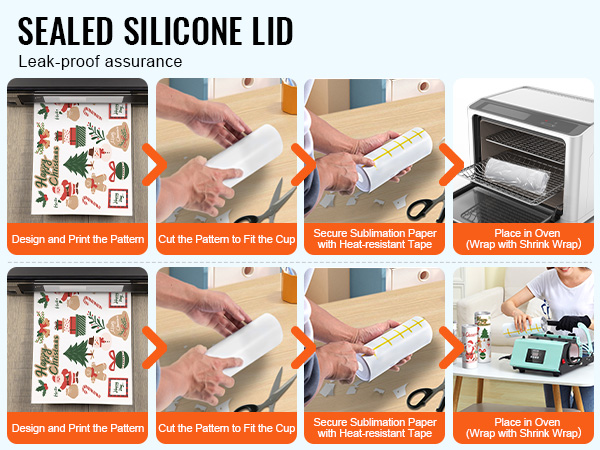 simple 4-step operation for VEVOR sublimation tumblers. design, cut, secure, and heat to 175°c for 60 seconds.