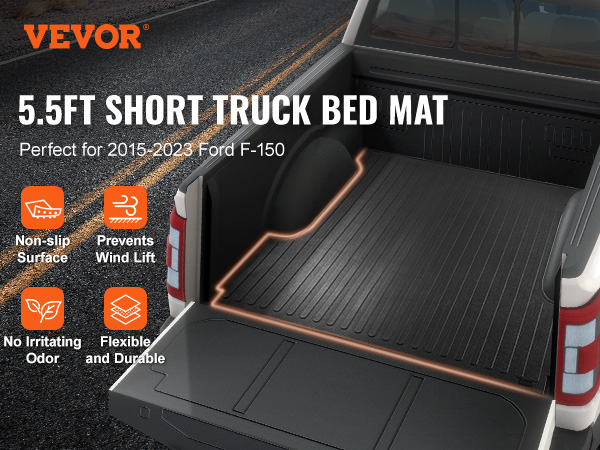 VEVOR truck bed mat for ford f-150 with non-slip, durable, flexible surface. no irritating odor.