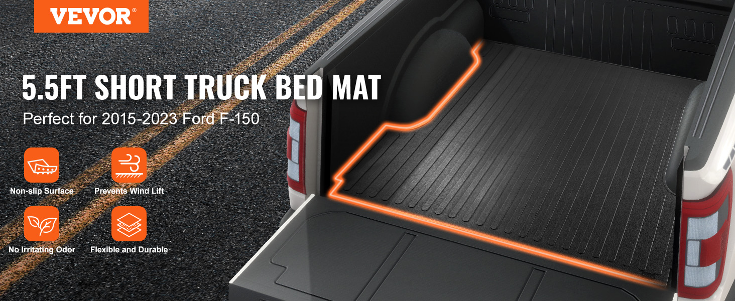 VEVOR truck bed mat for ford f-150 with non-slip, durable, flexible surface. no irritating odor.