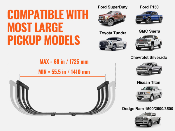 VEVOR truck bed extender compatible with ford, toyota, nissan, gmc, dodge, and chevrolet pickups.