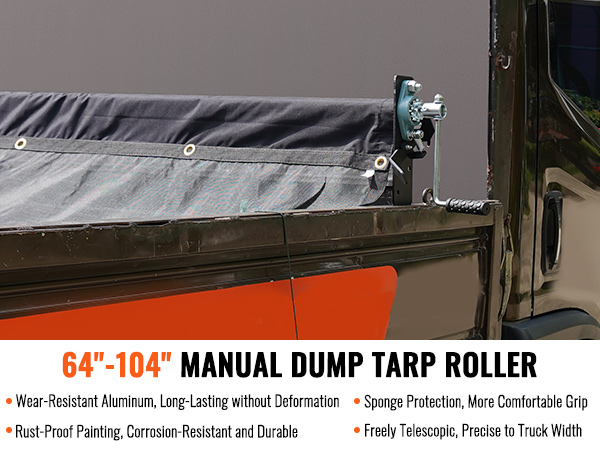 VEVOR hand crank tarp roller kit on a truck, showcasing its manual dump tarp roller features.