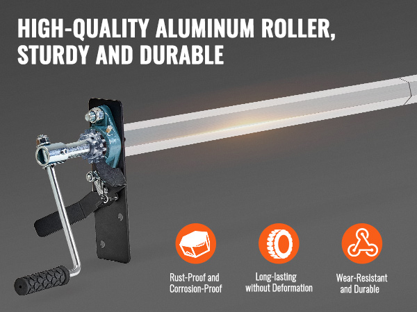 VEVOR hand crank tarp roller kit on a sturdy aluminum base with rust-proof and durable features.