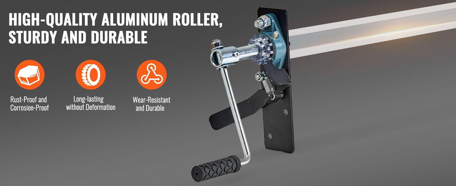 VEVOR hand crank tarp roller kit on a sturdy aluminum base with rust-proof and durable features.