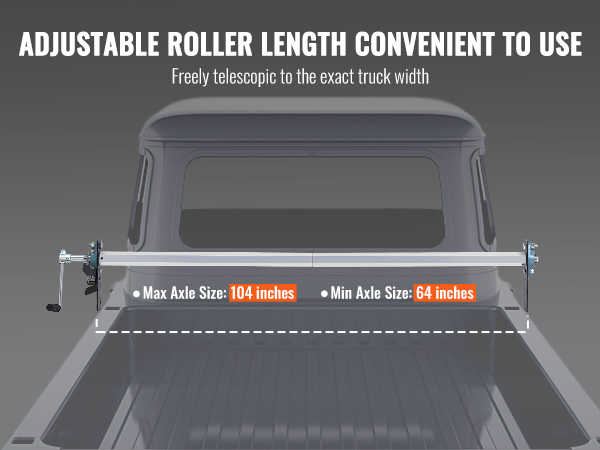 adjustable VEVOR hand crank tarp roller kit, axle size: 64 to 104 inches for exact truck width.