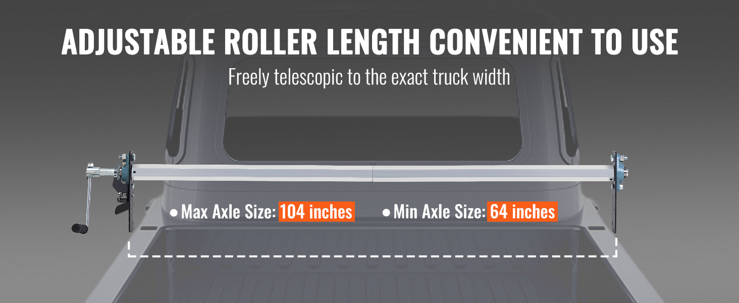 adjustable VEVOR hand crank tarp roller kit, axle size: 64 to 104 inches for exact truck width.