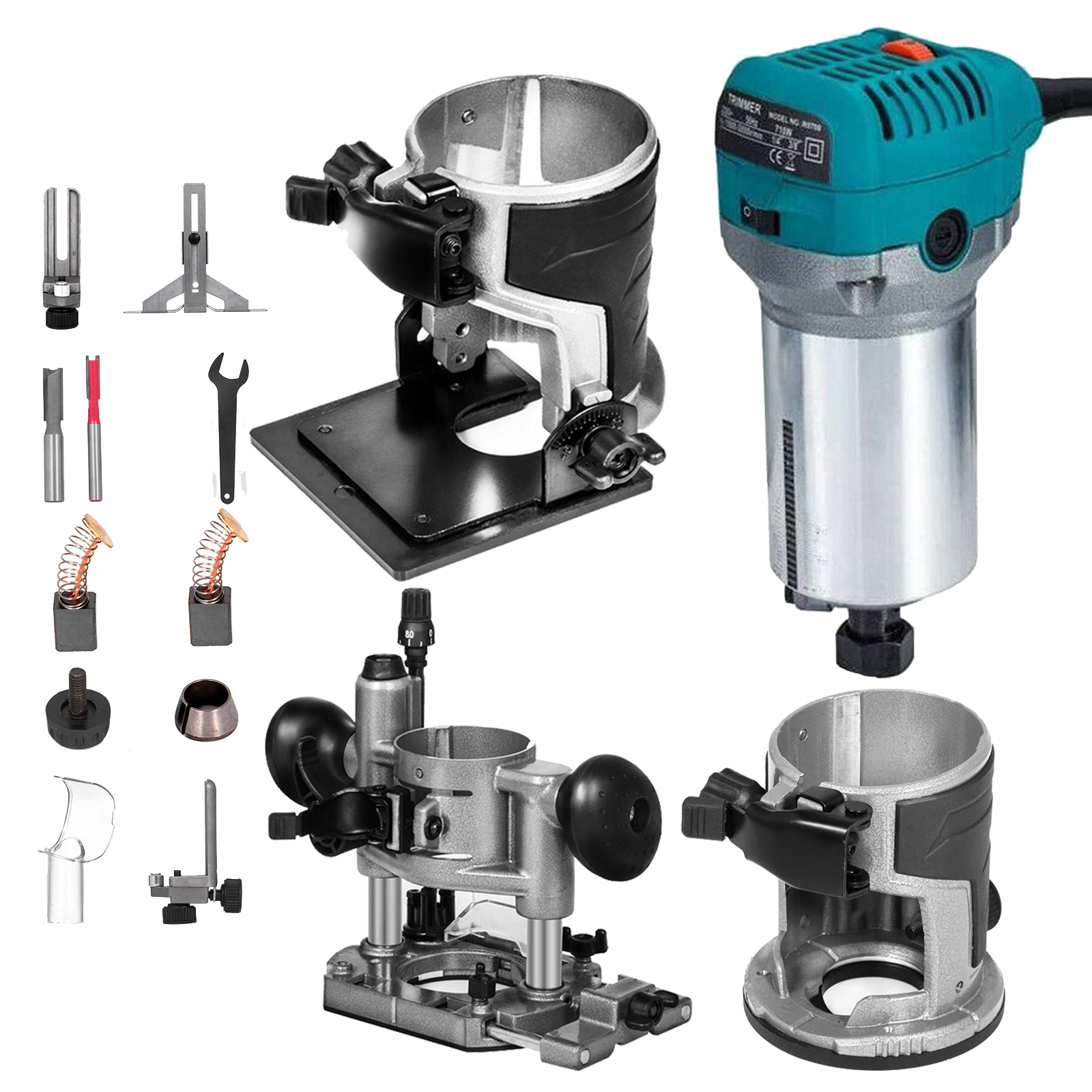 VEVOR compact router kit with various attachments and accessories.