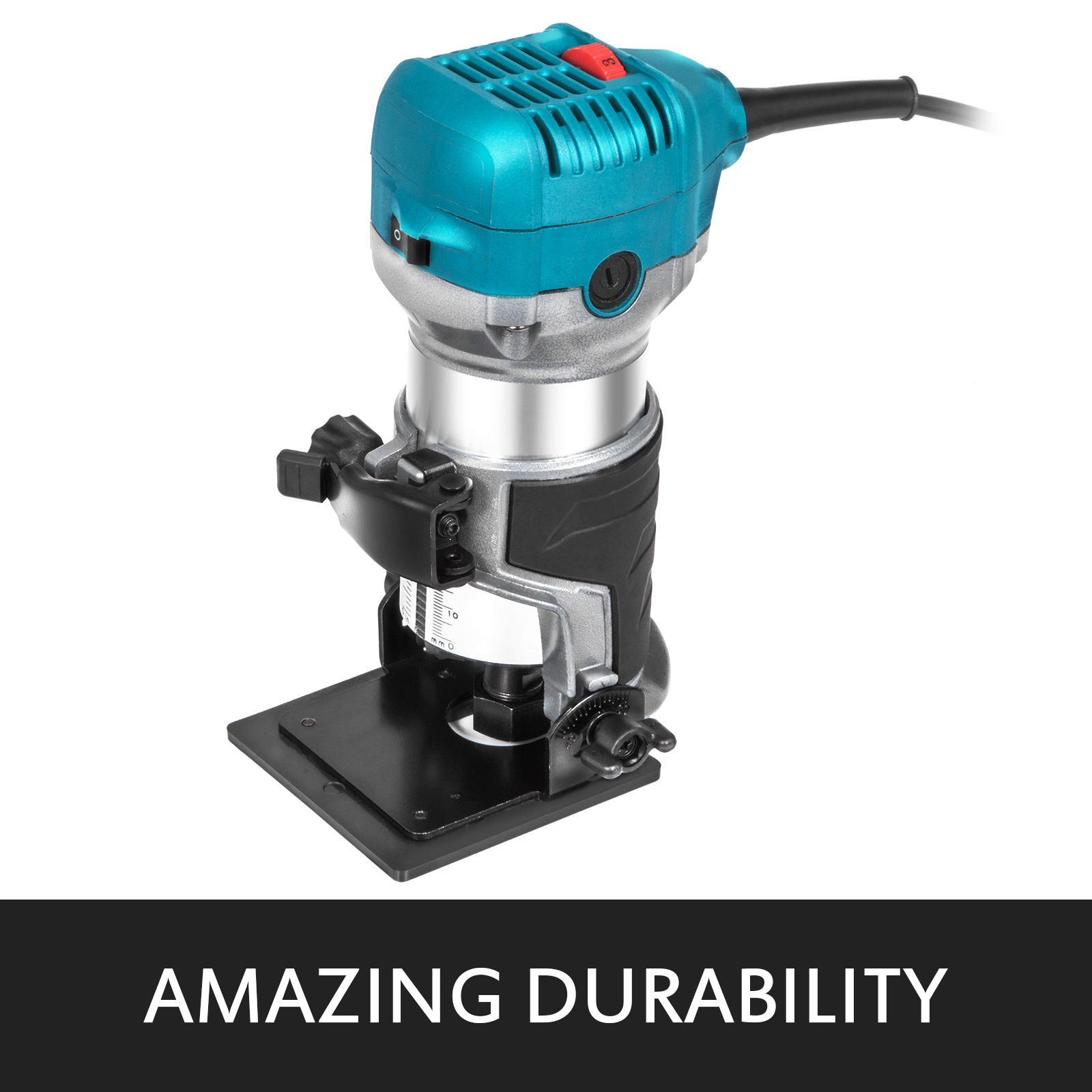 VEVOR compact router in blue and silver color with black base, showcasing amazing durability.