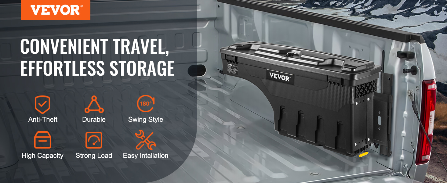VEVOR truck bed storage box featuring high capacity, anti-theft design, and easy installation.