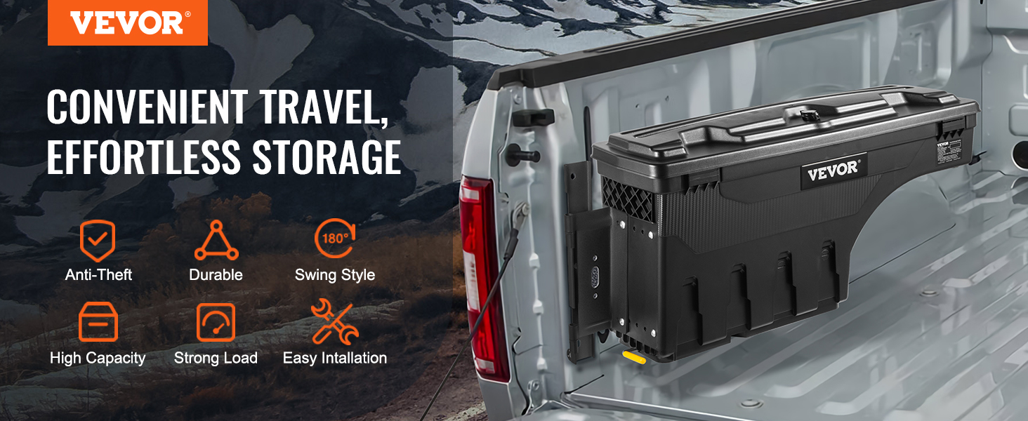 VEVOR truck bed storage box for anti-theft, high capacity, durable, and easy installation solutions.