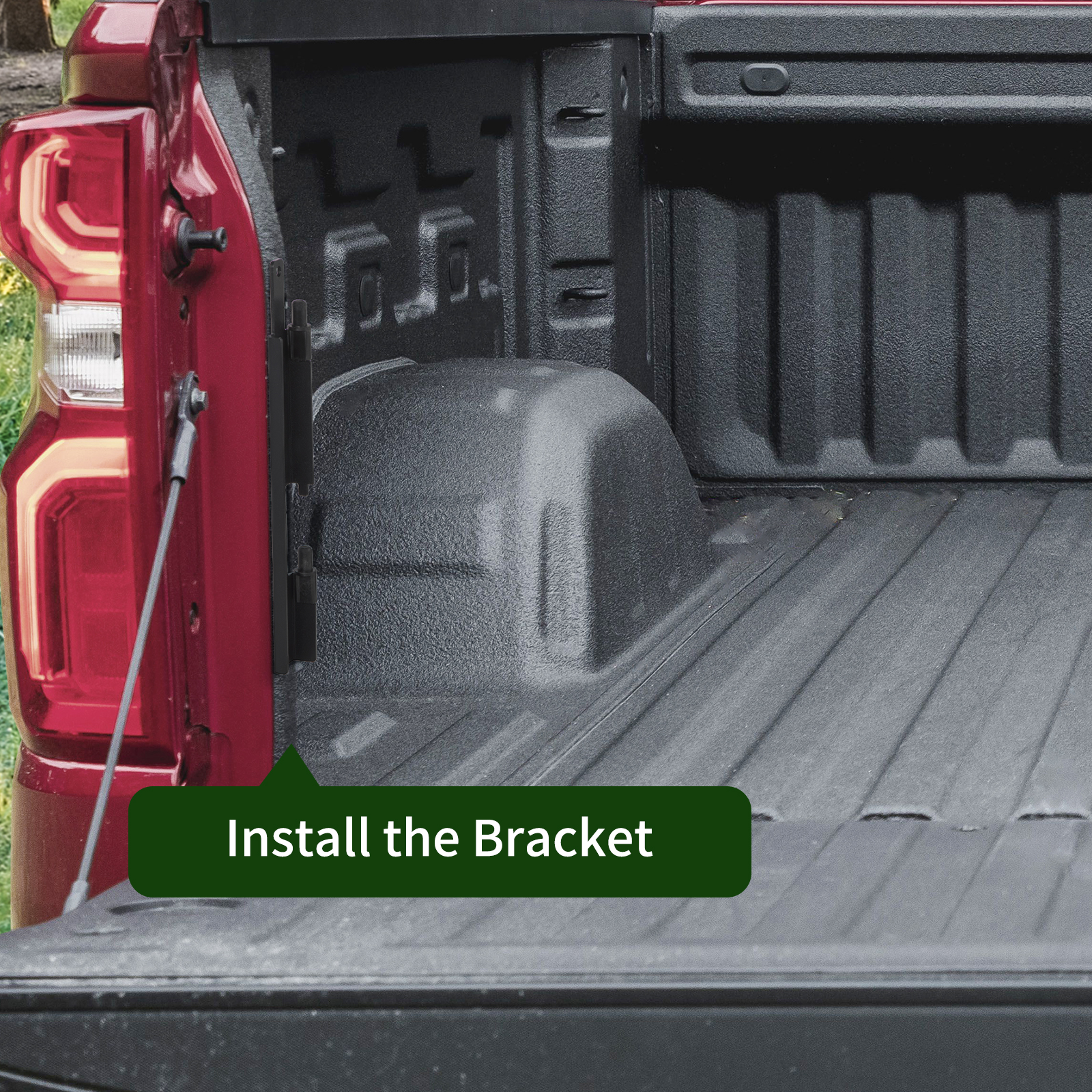 truck bed showing where to install the bracket for the VEVOR truck bed storage box.