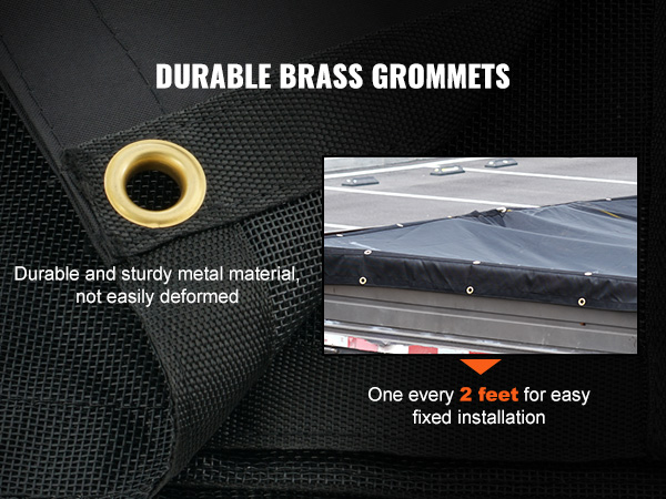 durable brass grommets on VEVOR dump truck mesh tarp, spaced every 2 feet for easy installation.