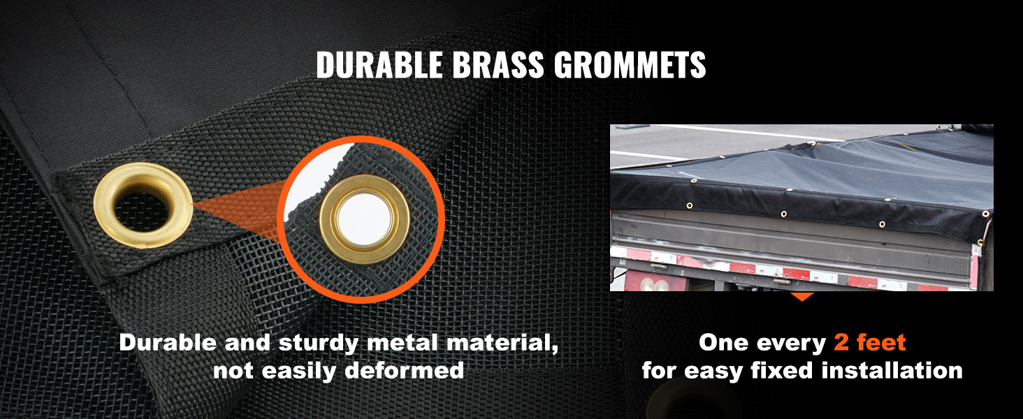 durable brass grommets on VEVOR dump truck mesh tarp, spaced every 2 feet for easy installation.