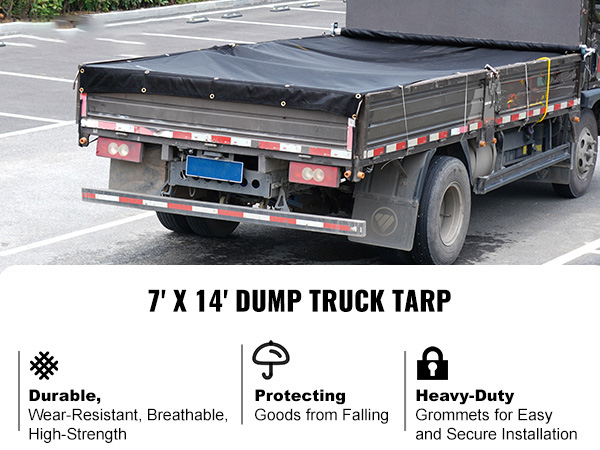 VEVOR dump truck mesh tarp, heavy-duty, 7'x14', protecting goods, easy installation grommets.