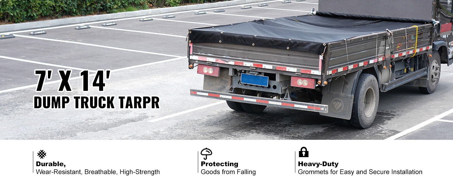 VEVOR dump truck mesh tarp, heavy-duty, 7'x14', protecting goods, easy installation grommets.
