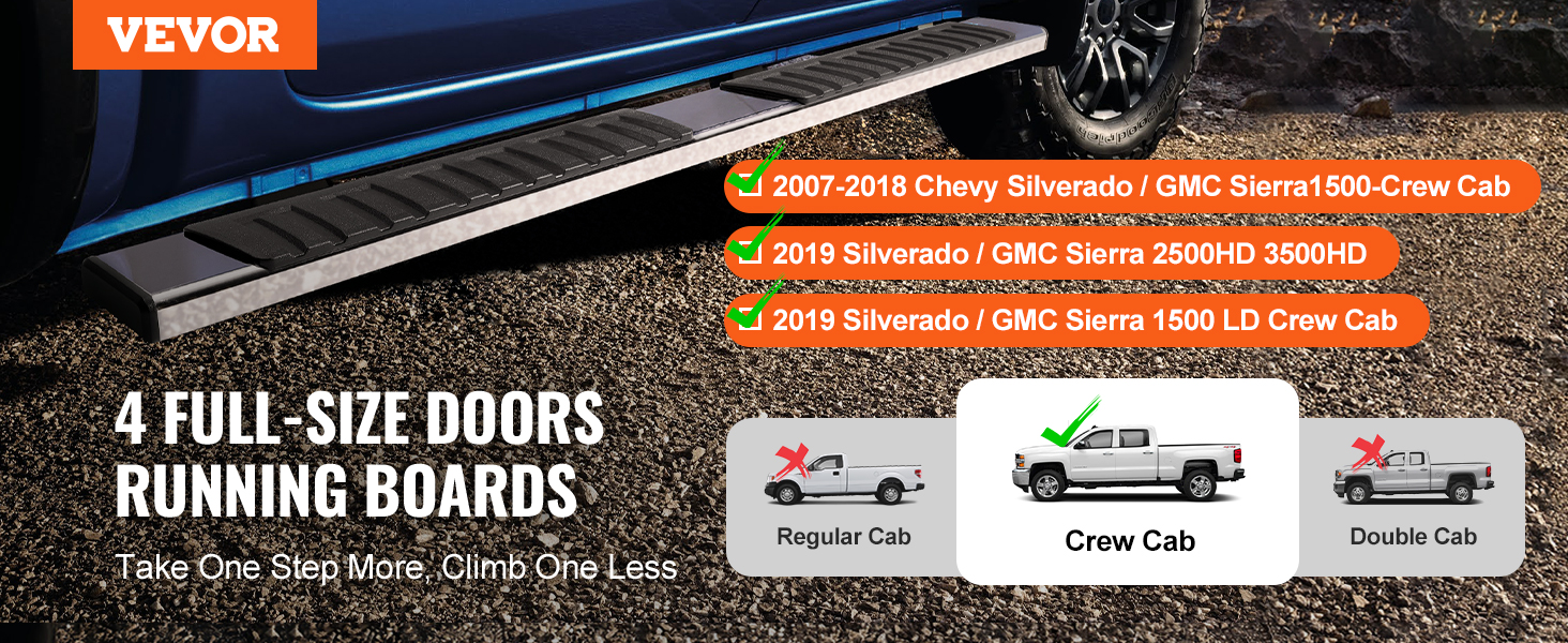 VEVOR running boards for chevy silverado and gmc sierra crew cab 2007-2019.