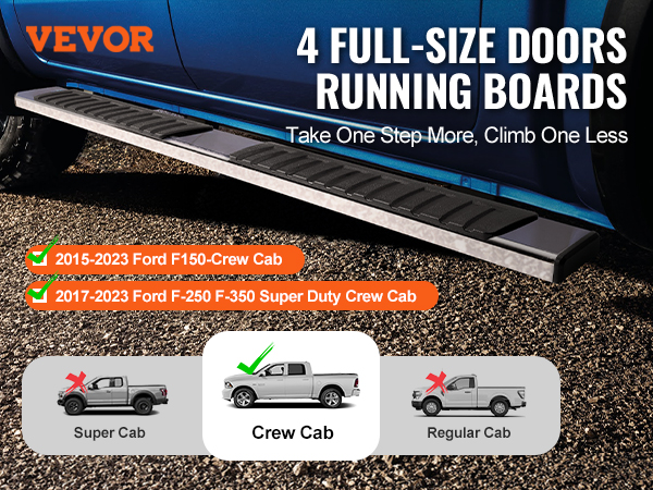 VEVOR running boards for 2015-2023 ford f150-crew cab and 2017-2023 f250 f350 super duty crew cab.