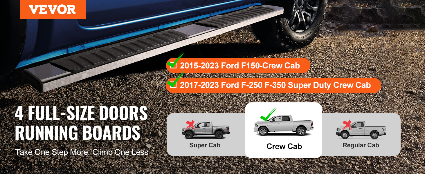 VEVOR running boards for 2015-2023 ford f150-crew cab and 2017-2023 f250 f350 super duty crew cab.