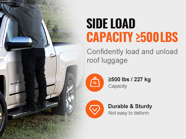VEVOR running boards on truck support over 500 lbs, ideal for loading roof luggage with ease and durability.