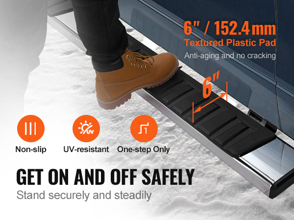 VEVOR running boards, non-slip, uv-resistant, one-step, 6-inch textured plastic pad, anti-aging.
