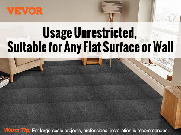 VEVOR carpet tiles for wooden, tiled, terrazzo floors, ideal for offices, basements, and living rooms.