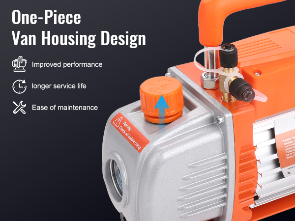 VEVOR ac vacuum pump with one-piece van housing design for improved performance and easy maintenance.
