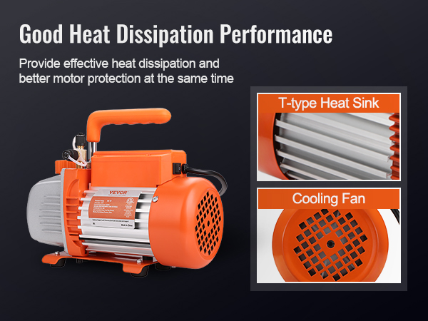 VEVOR ac vacuum pump with t-type heat sink and cooling fan for efficient heat dissipation.