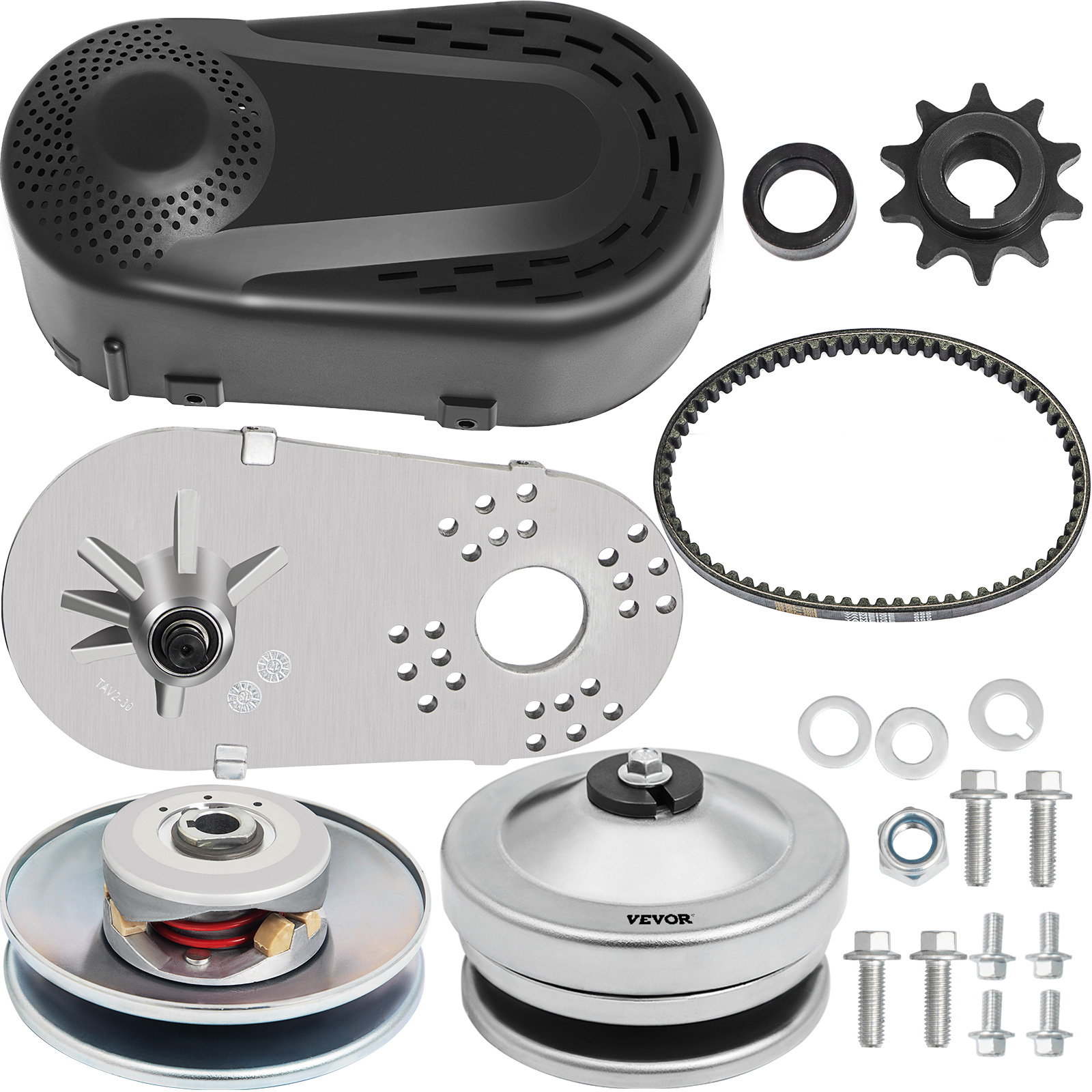 VEVOR go kart torque converter kit with belt, sprocket, and all necessary components.