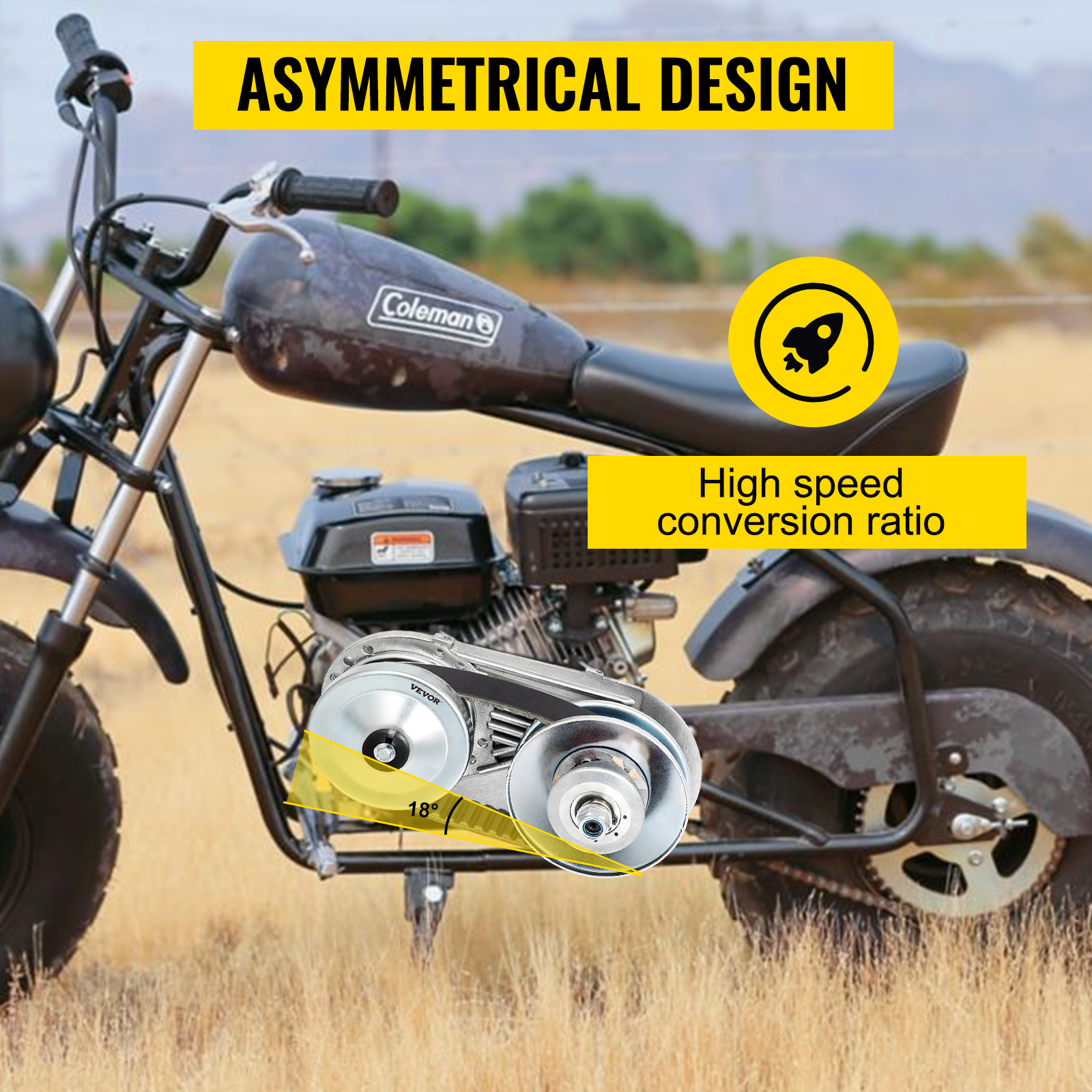 coleman bike featuring VEVOR go kart torque converter kit with asymmetrical design.