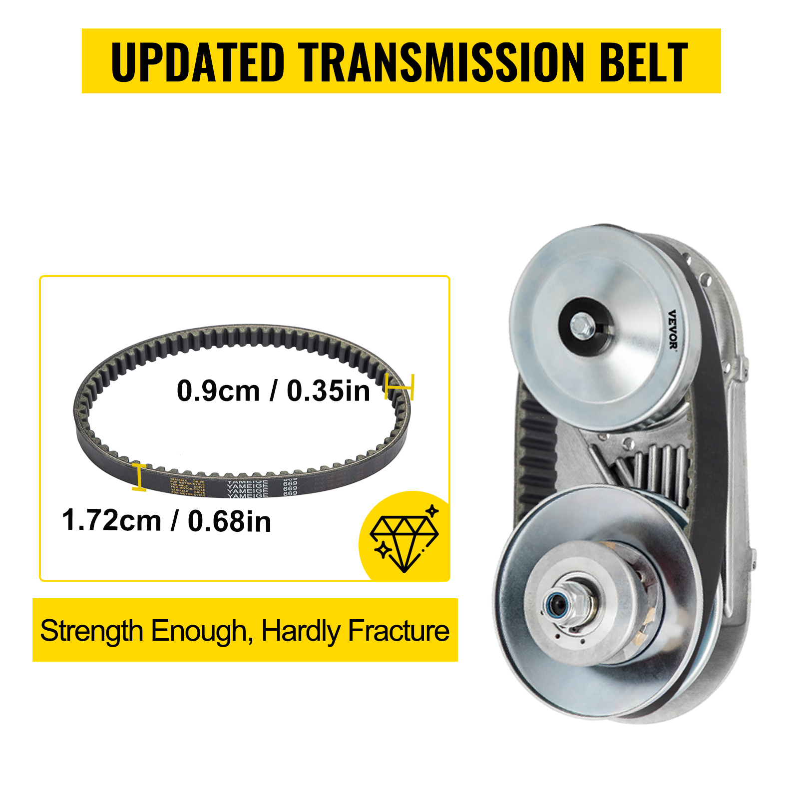 VEVOR go kart torque converter kit with updated transmission belt dimensions.