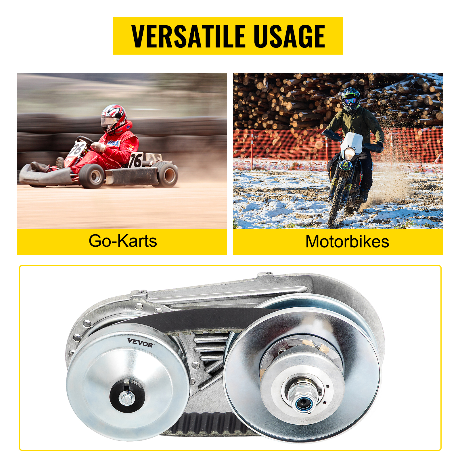 VEVOR go kart torque converter kit for go-karts and motorbikes with versatile usage.