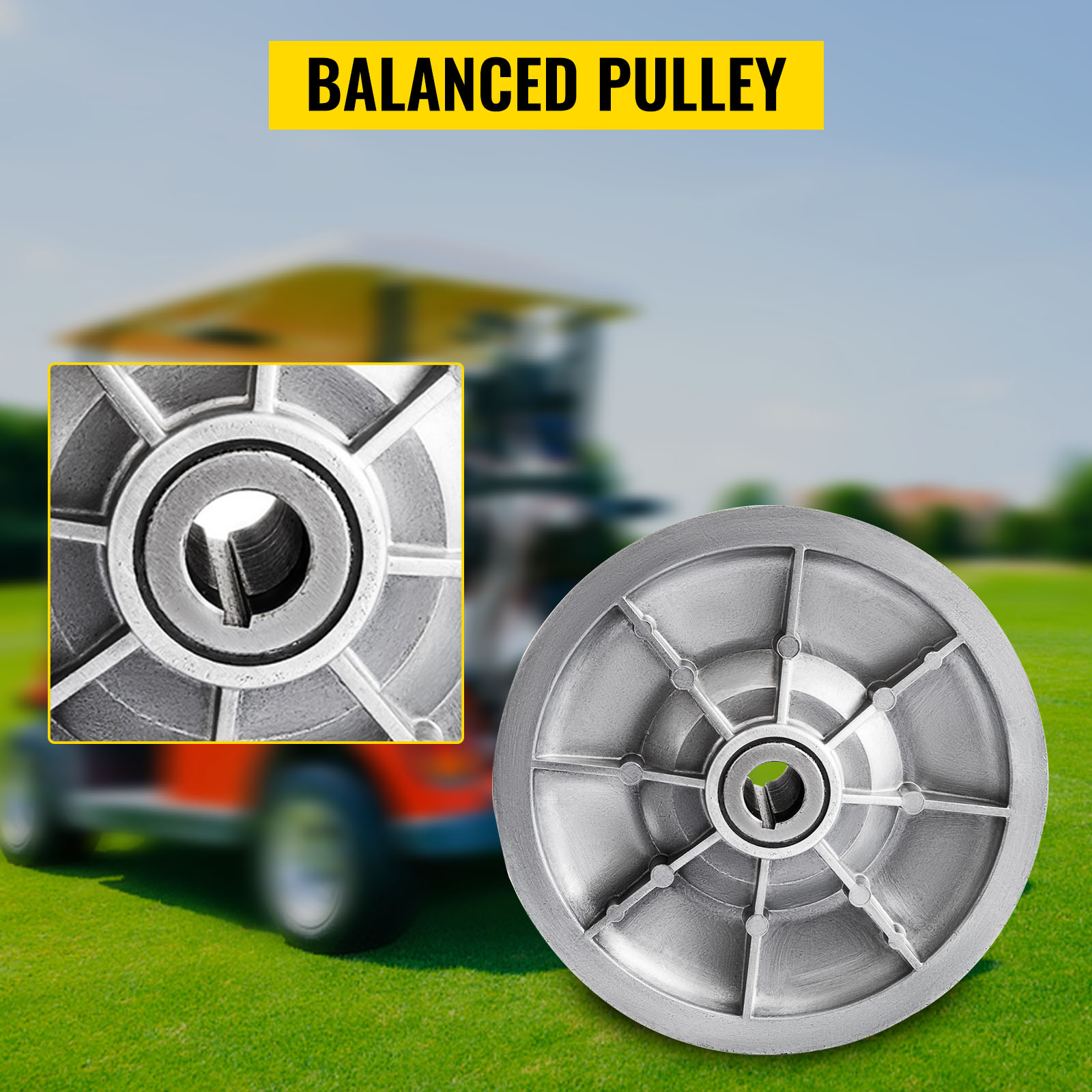 VEVOR golf cart clutch balanced pulley on a golf course background.