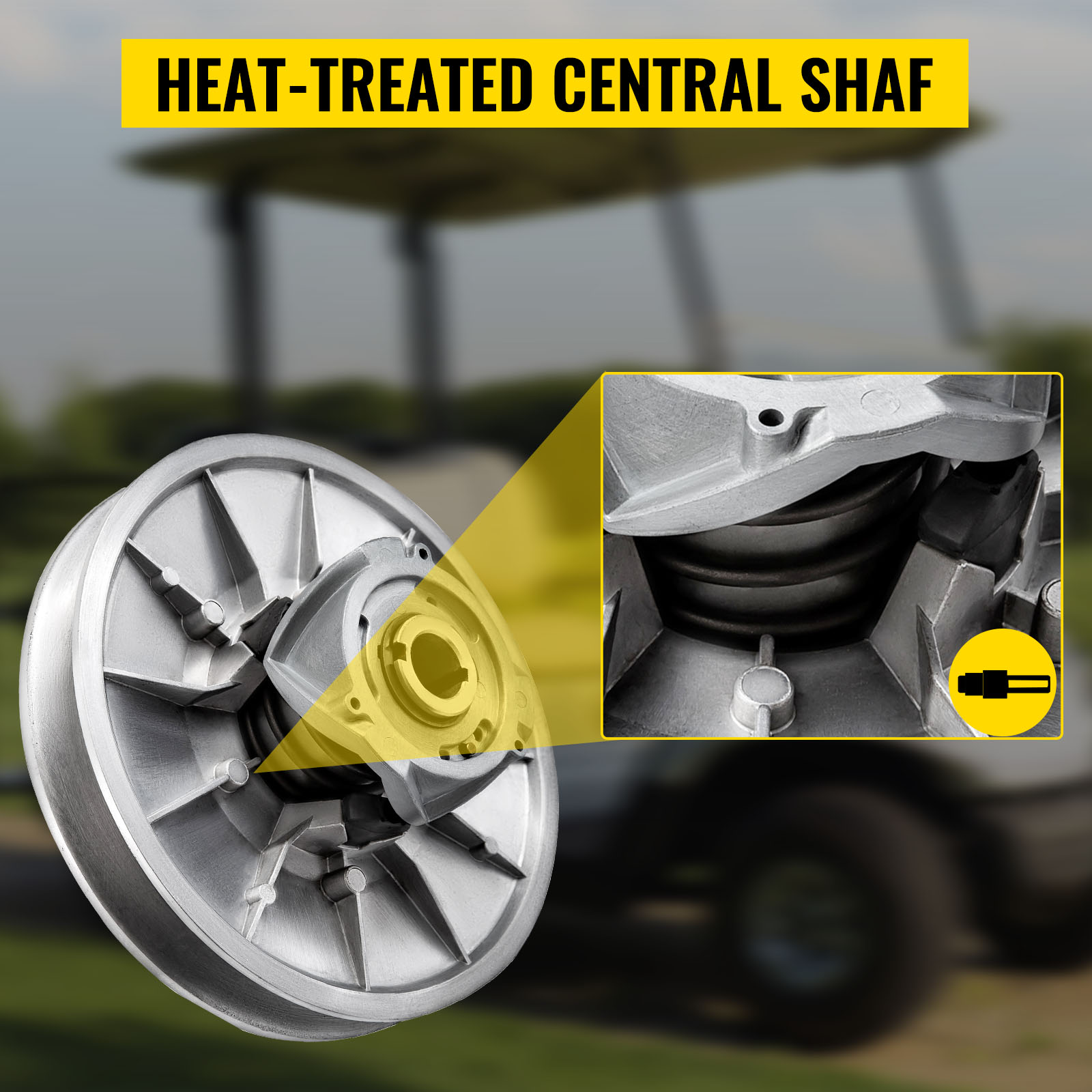 VEVOR golf cart clutch with heat-treated central shaft on blurred golf cart background