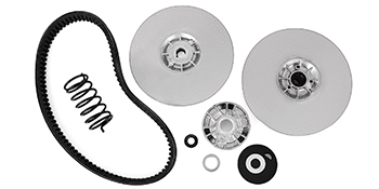 VEVOR rear driven clutch kit components including belt, spring, pulleys, and washers.