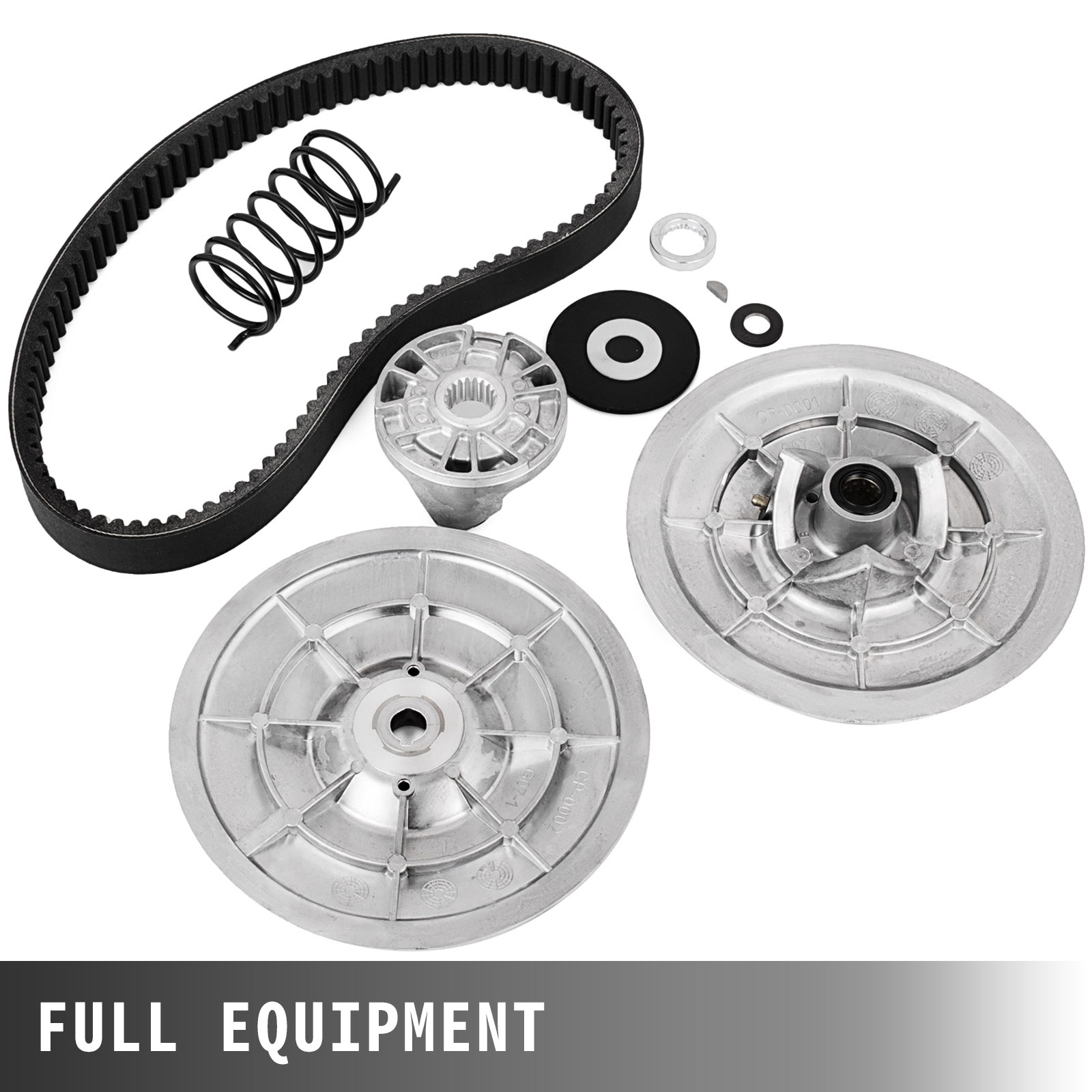 VEVOR rear driven clutch kit includes belt, spring, and clutch components.