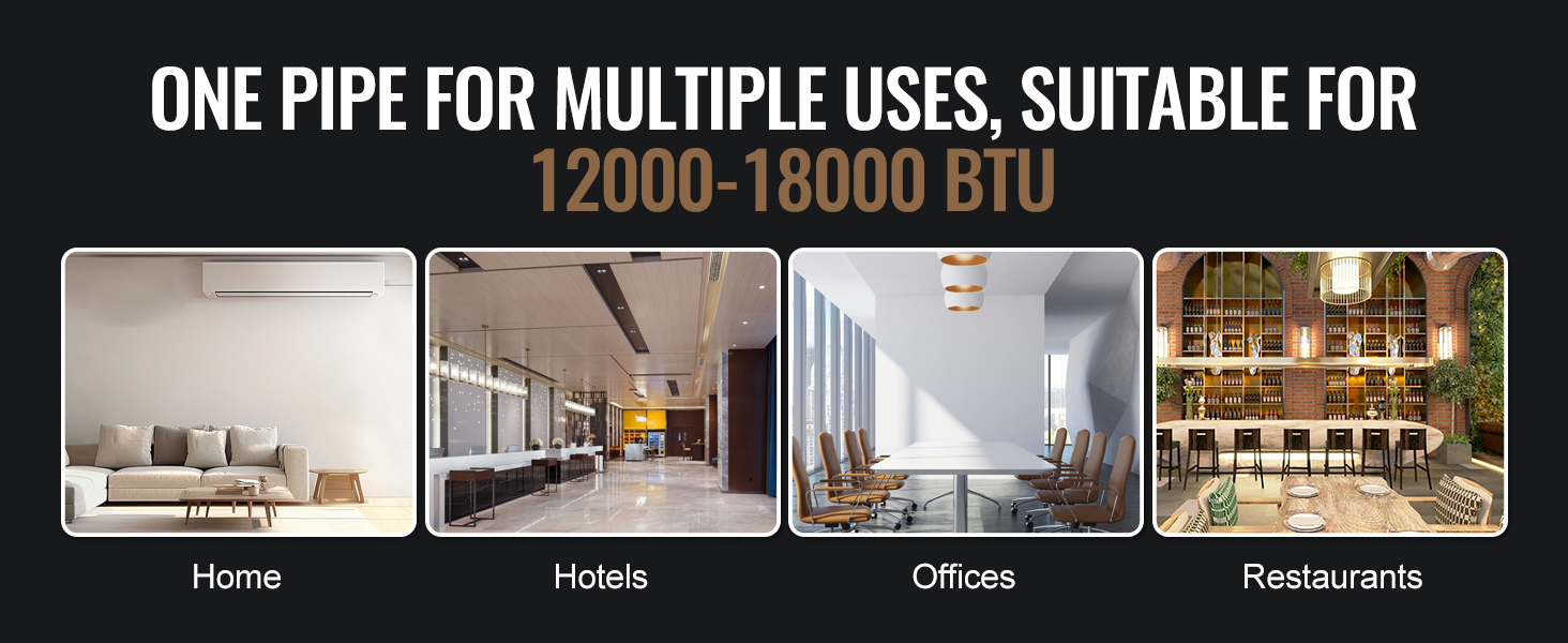 VEVOR mini split line set: ideal for 12000-18000 btu in homes, hotels, offices, and restaurants.