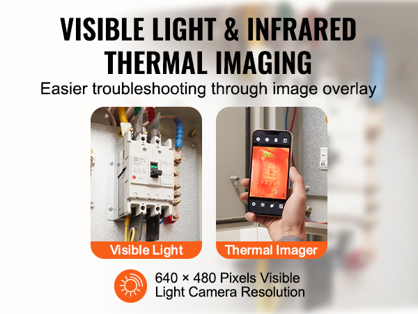 visible light and infrared thermal imaging for troubleshooting, featuring VEVOR thermal imaging camera.