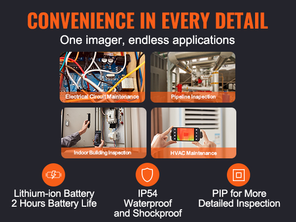 convenience in every detail with VEVOR thermal imaging camera for various inspections and hvac maintenance.