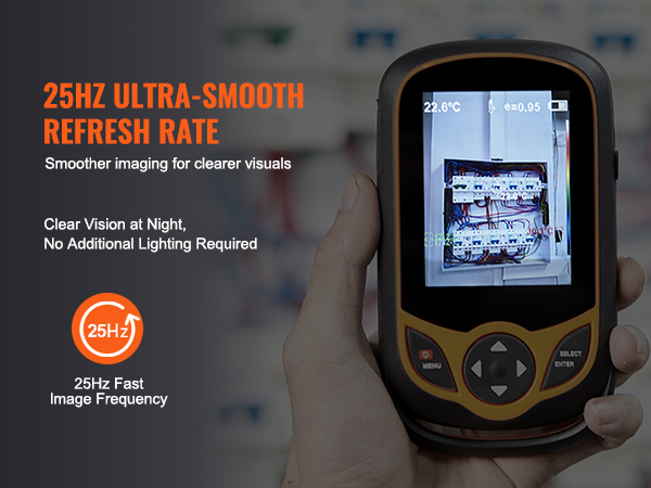 handheld VEVOR thermal imaging camera with 25hz refresh rate for night visibility and smoother imaging.