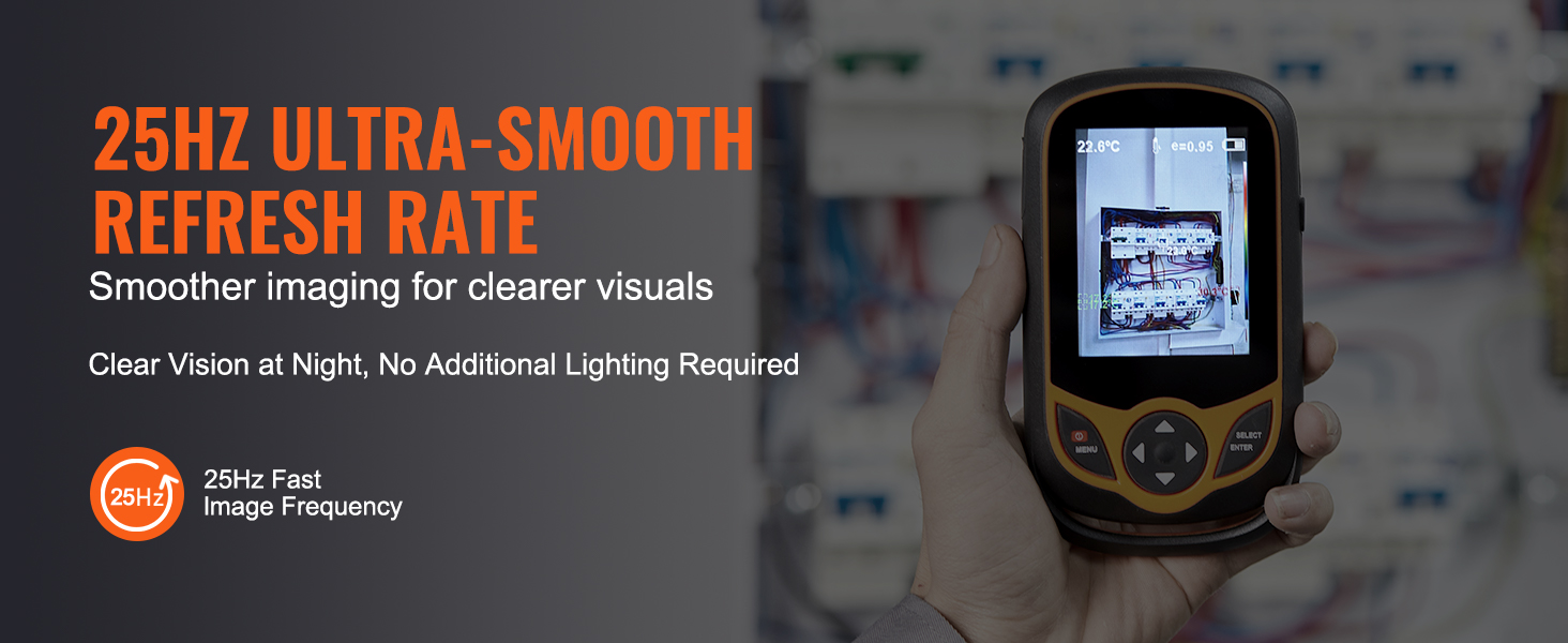 handheld VEVOR thermal imaging camera with 25hz refresh rate for night visibility and smoother imaging.