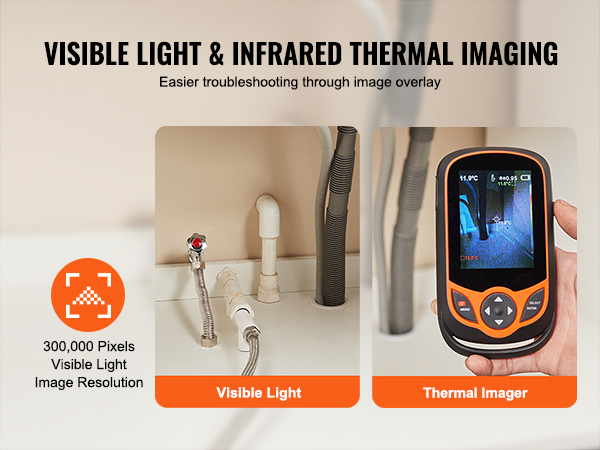 VEVOR thermal imaging camera showcasing visible light and infrared imaging for easier troubleshooting.