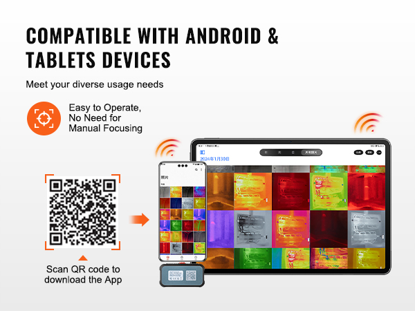 saderīgs ar android un planšetdatoriem, atbilst dažādām vajadzībām, ērta lietošana, qr kods lietotnes lejupielādei.