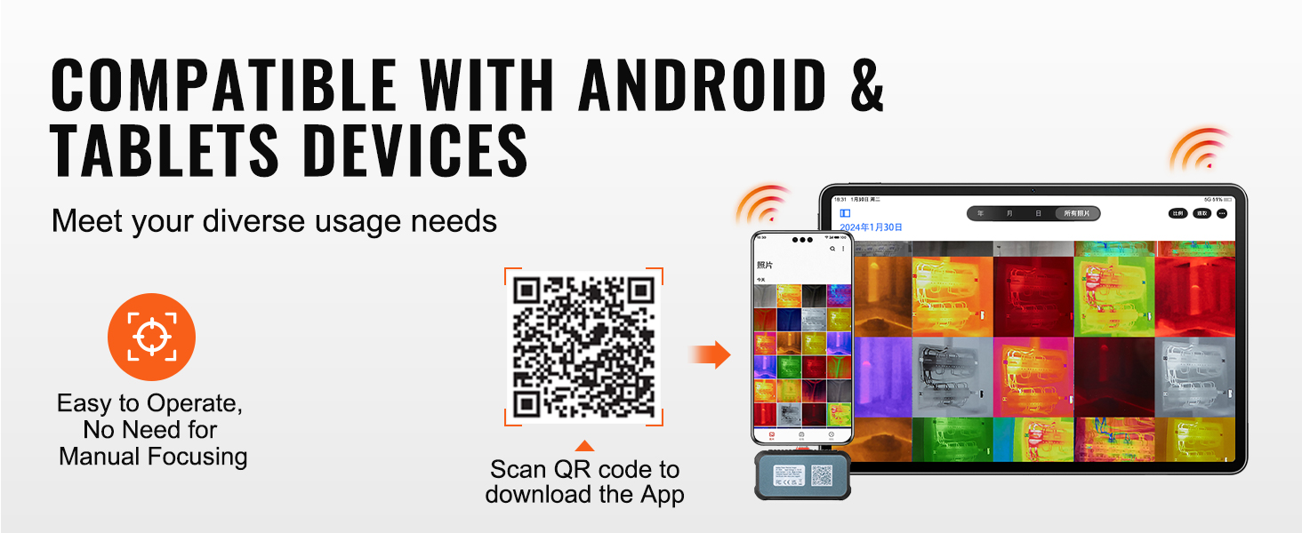 saderīgs ar android un planšetdatoriem, atbilst dažādām vajadzībām, ērta lietošana, qr kods lietotnes lejupielādei.
