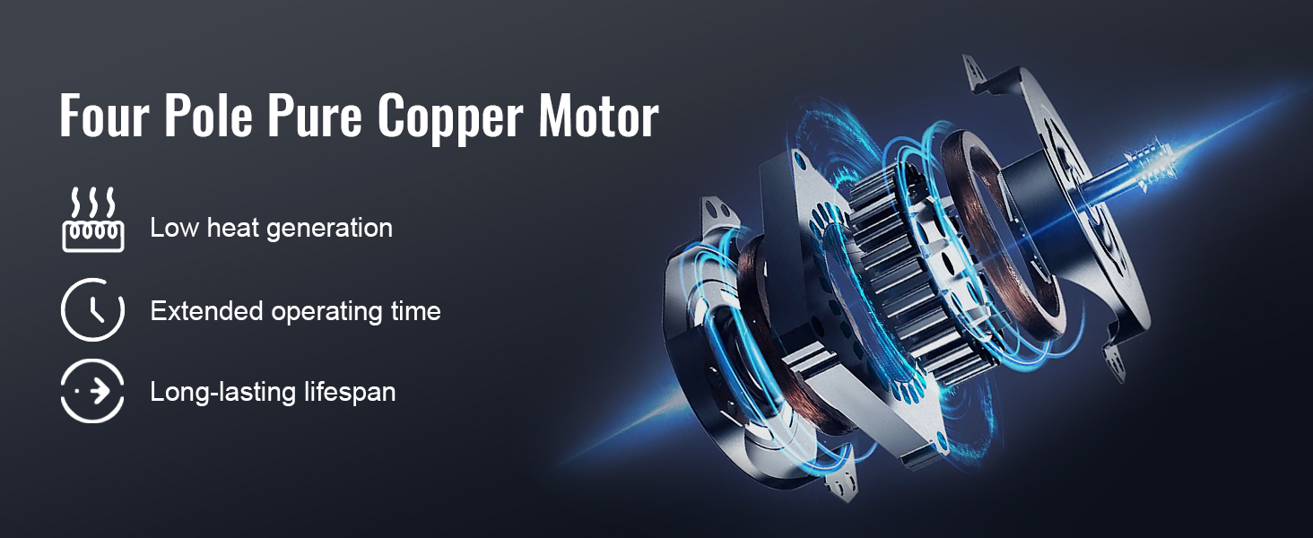 Četrpolu tīra vara motors VEVOR HVAC vakuumsūknī ar zemu siltuma ģenerēšanu un pagarinātu kalpošanas laiku.