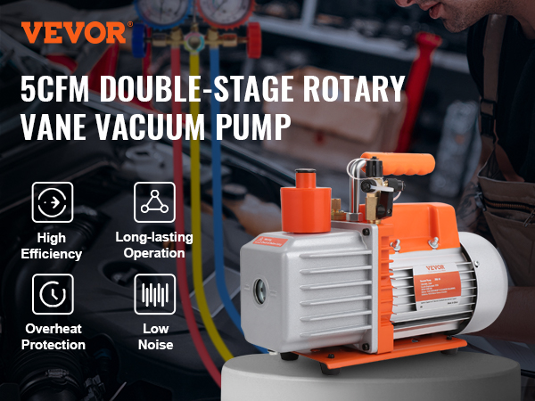 VEVOR hvac vacuum pump 5cfm double-stage rotary vane, efficient operation, stable performance.