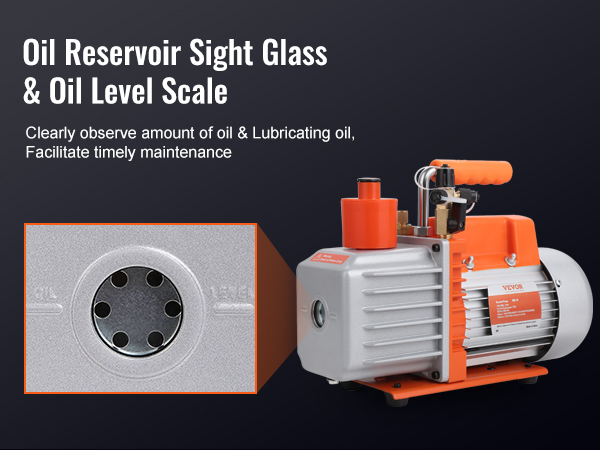 VEVOR hvac vacuum pump with oil reservoir sight glass and oil level scale for easy maintenance.