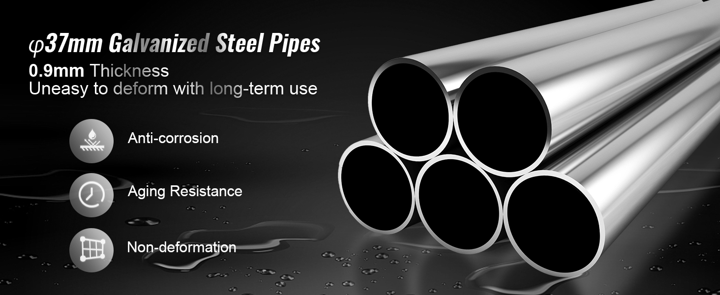 VEVOR carport galvanized steel pipes, 0.8mm thick, anti-corrosion, aging resistance, non-deformation.