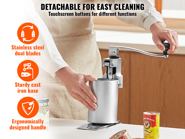 VEVOR manual can opener with detachable design, stainless steel dual blades, and ergonomic handle.
